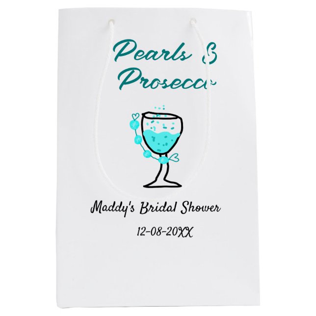 Perlen und Prosecco Brautdusche blau schwarzer Nam Mittlere Geschenktüte (Vorderseite)