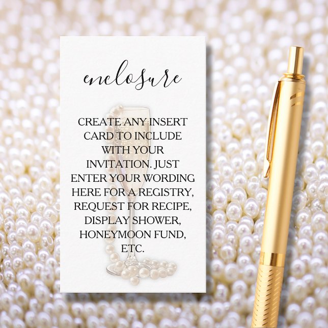 Perlen und Prosecco-Brautparty Begleitkarte (CREATE YOUR OWN Pearls & Prosecco Bridal Shower Enclosure Cards for any details your guests need)