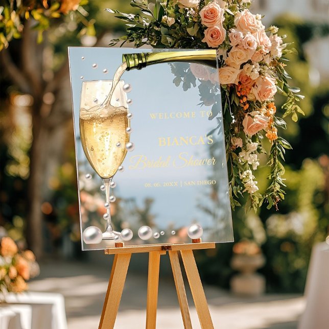 Perlen und Prosecco-Brautparty Begrüßungszeichen Acrylschild (Von Creator hochgeladen)