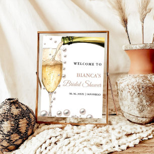 Perlen und Prosecco Brautparty Begrüßungszeichen Poster