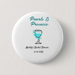 Perlen und Prosecco Brautparty Blau Schwarz Name  Button