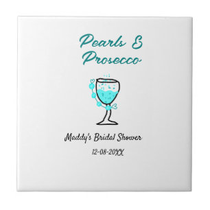 Perlen und Prosecco Brautparty Blau Schwarz Name Fliese