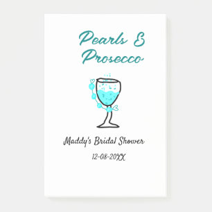 Perlen und Prosecco Brautparty Blau Schwarz Name Post-it Klebezettel