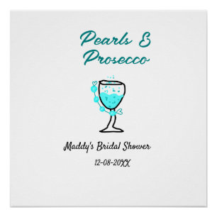 Perlen und Prosecco Brautparty Blau Schwarz Name Poster