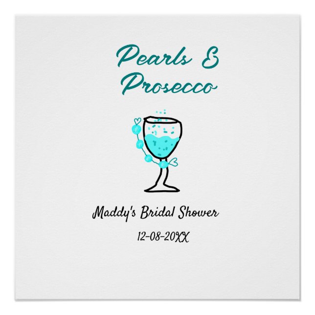 Perlen und Prosecco Brautparty Blau Schwarz Name  Poster (Vorderseite)