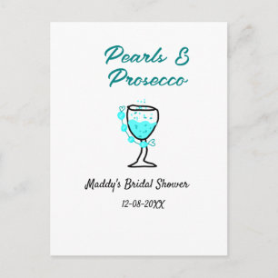 Perlen und Prosecco Brautparty Blau Schwarz Name  Postkarte