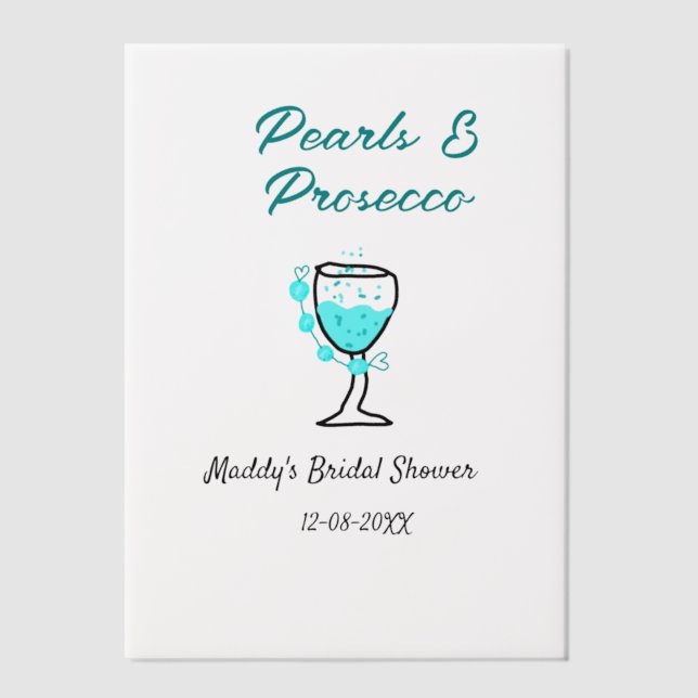 Perlen und Prosecco Brautparty blau schwarzer Name (Vorderseite)