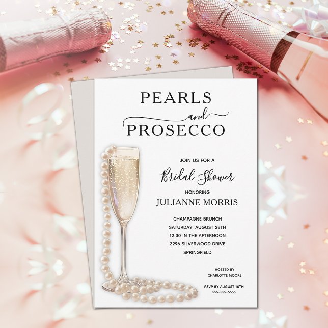 Perlen und Prosecco Brautparty Brunch & Bubbly Einladung (Pearls and Prosecco bridal shower brunch & bubbly invitations - INSTANT DOWNLOAD and/or  PRINTED!)