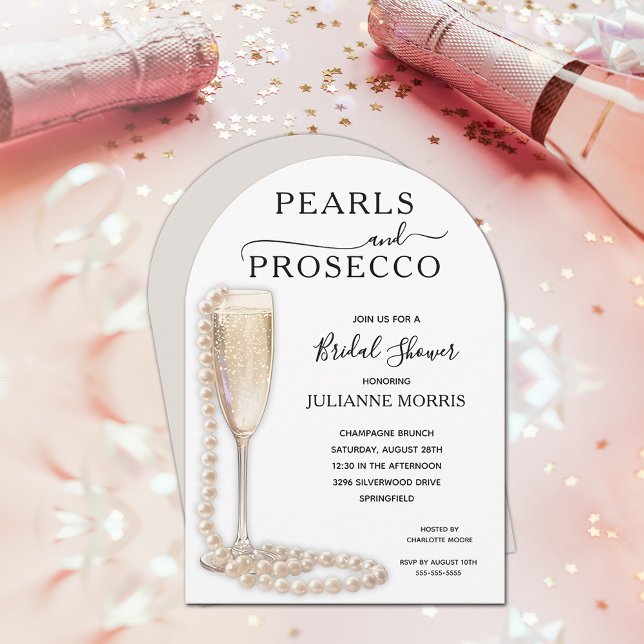 Perlen und Prosecco Brautparty Brunch & Bubbly Einladung (Pearls and Prosecco bridal shower brunch & bubbly arch top invitations - INSTANT DOWNLOAD & PRINTED!)