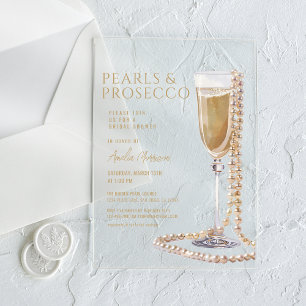 Perlen und Prosecco-Brautparty Champagner Acryleinladungen