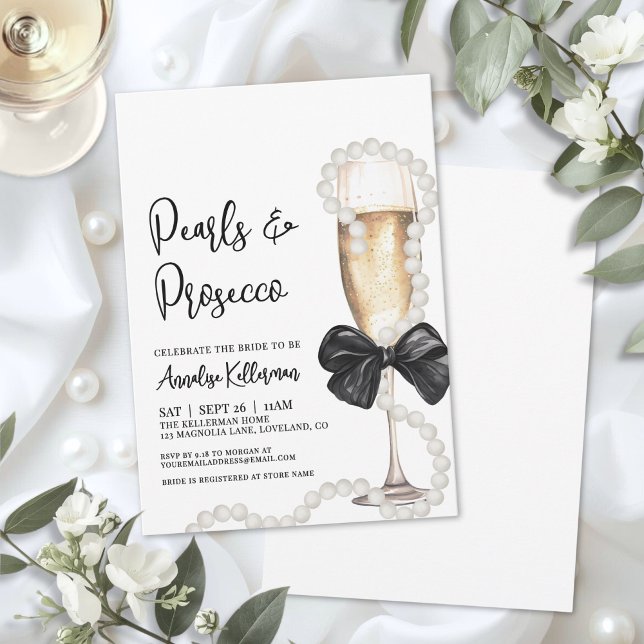 Perlen und Prosecco Brautparty Einladung (Pearls And Prosecco Bridal Shower Invitation)