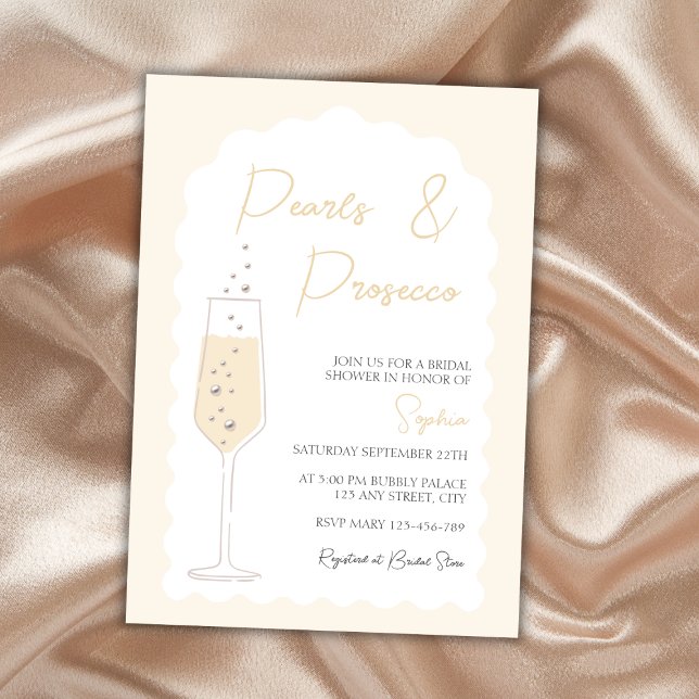 Perlen und Prosecco-Brautparty Einladung (Pearls & Prosecco Wavy Arch Bridal Shower Invitation)