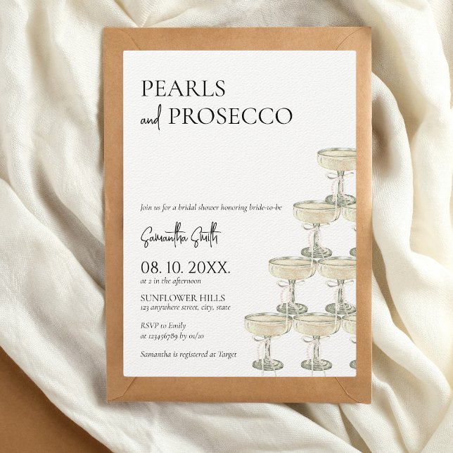 Perlen und Prosecco-Brautparty Einladung (Petals & Prosecco Bridal Shower Invitation)