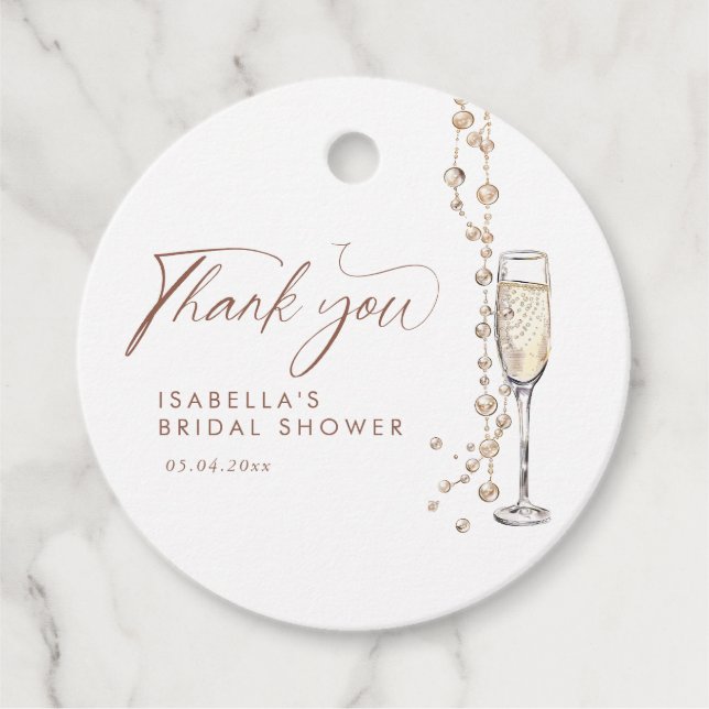 Perlen und Prosecco-Brautparty Geschenkanhänger (Vorderseite)