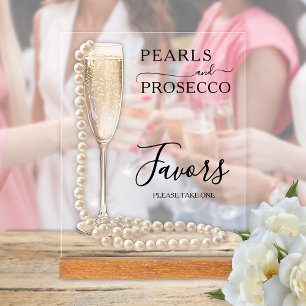 Perlen und Prosecco Brautparty-Geschenke Acrylschild