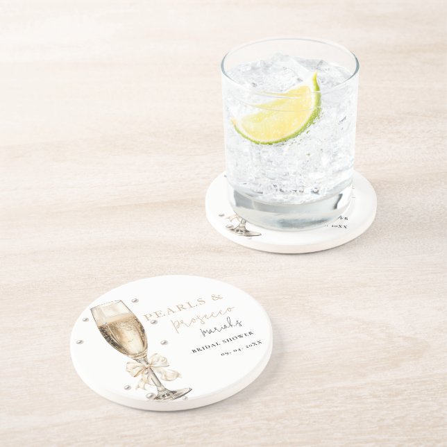 Perlen und Prosecco-Brautparty Getränkeuntersetzer (Seite)