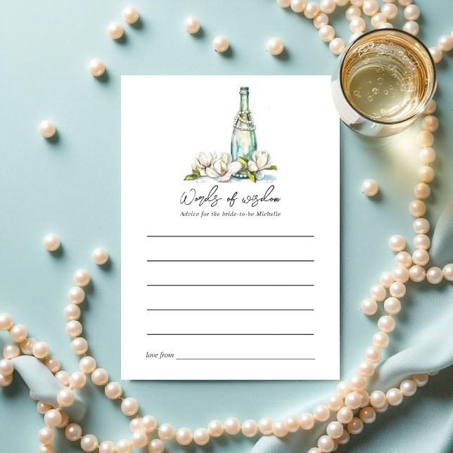 Perlen und Prosecco-Brautparty Hinweiskarte (Pearls and Prosecco Bridal Shower Advice Card)