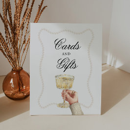 Perlen und Prosecco Brautparty Karten und Geschenk Sockelschild