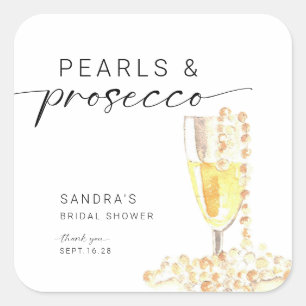 Perlen und Prosecco Brautparty Minimal  Quadratischer Aufkleber