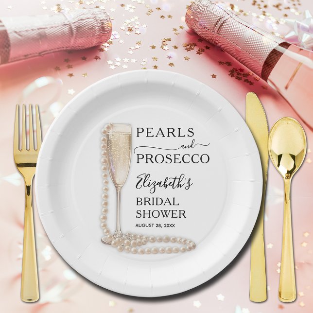 Perlen und Prosecco-Brautparty Pappteller (Pearls and Prosecco bridal shower paper plates)