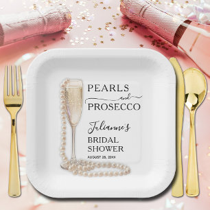 Perlen und Prosecco-Brautparty Pappteller