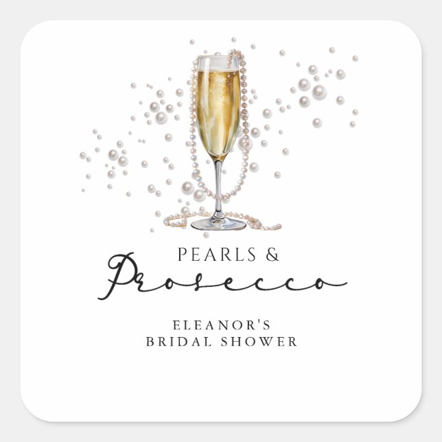 Perlen und Prosecco-Brautparty Quadratischer Aufkleber (Vorderseite)