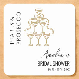 Perlen und Prosecco-Brautparty Quadratischer Aufkleber