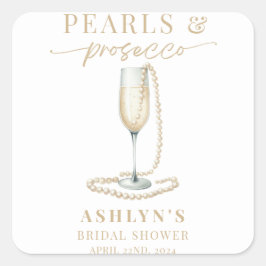 Perlen und Prosecco-Brautparty Quadratischer Aufkleber