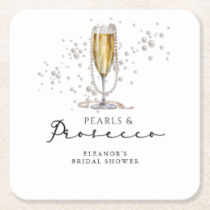 Perlen und Prosecco-Brautparty Rechteckiger Pappuntersetzer