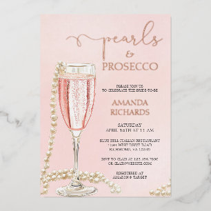 Perlen und Prosecco Brautparty Rose Gold Folieneinladung