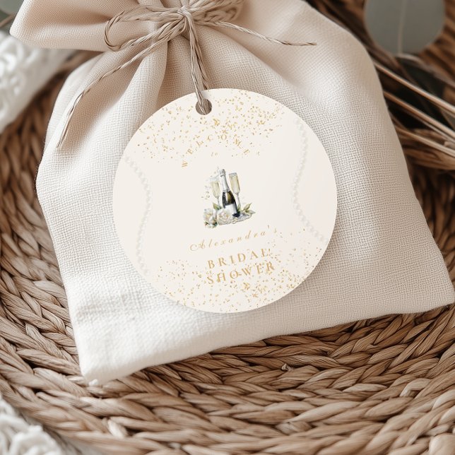 Perlen und Prosecco-Brautparty Runder Aufkleber (Von Creator hochgeladen)