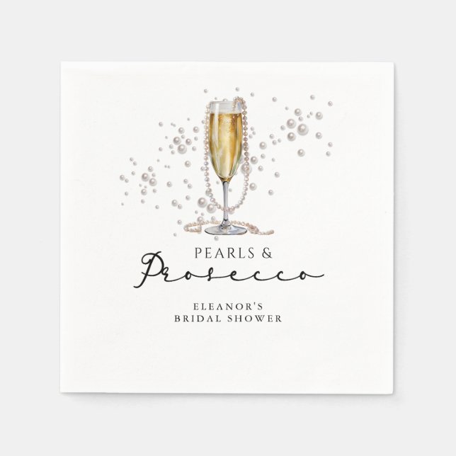 Perlen und Prosecco-Brautparty Serviette (Vorderseite)