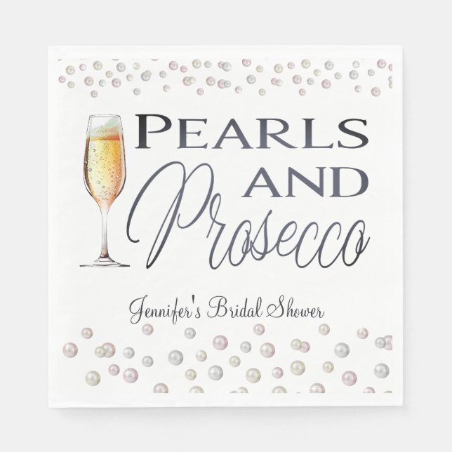 Perlen und Prosecco-Brautparty Serviette (Vorderseite)