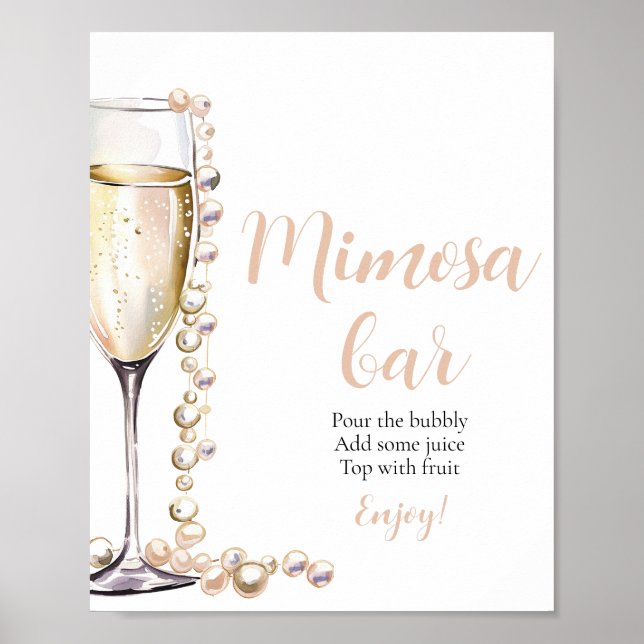 Perlen und Prosecco Champagne Mimosa Bar Sign Poster (Vorne)