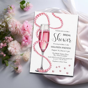 Perlen und Prosecco Dusty Pink Brautparty Einladung