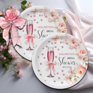 Perlen und Prosecco Dusty Pink Rosen Brautparty Pappteller