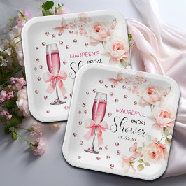 Perlen und Prosecco Dusty Pink Roses Brautparty Pappteller