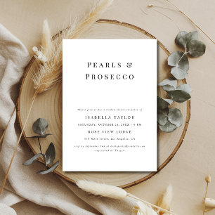 Perlen und Prosecco   Einfaches modernes Brautpart Einladung