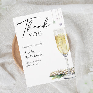 Perlen und Prosecco Elegante Grünpflanzen Brautpar Dankeskarte