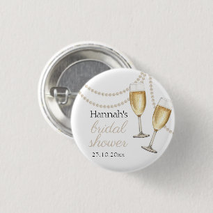 Perlen und Prosecco Elegante Hochzeitsdusche Button