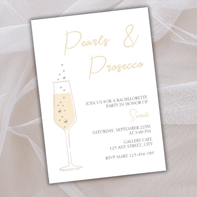 Perlen und Prosecco Eleganter Junggeselinnen-Absch Einladung (Pearls And Prosecco Elegant Bachelorette Party Invitation)