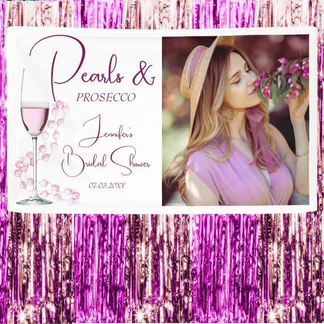 Perlen und Prosecco Elegantes Brautparty Banner (Von Creator hochgeladen)
