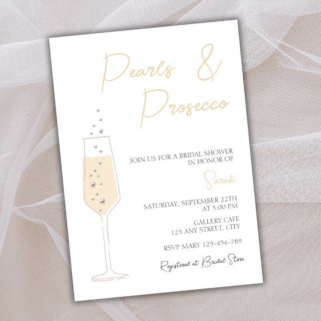 Perlen und Prosecco Elegantes Brautparty Einladung (pearls and prosecco bridal shower invitation elegant chic champagne)
