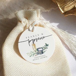 Perlen und Prosecco Elegantes Gold Brautparty Geschenkanhänger