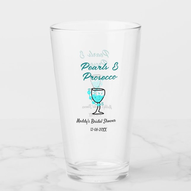 Perlen und Prosecco-Junggesellinnenabschied blau s Glas (Vorderseite)