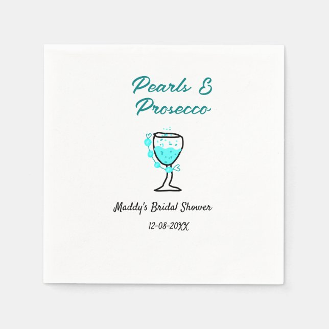 Perlen und Prosecco-Junggesellinnenabschied blau s Serviette (Vorderseite)