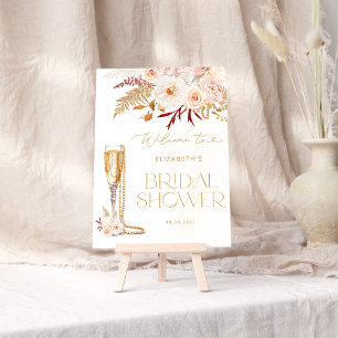 Perlen und Prosecco mit Blumenbridal Willkommen Poster