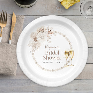Perlen und Prosecco-Papierplatte Pappteller