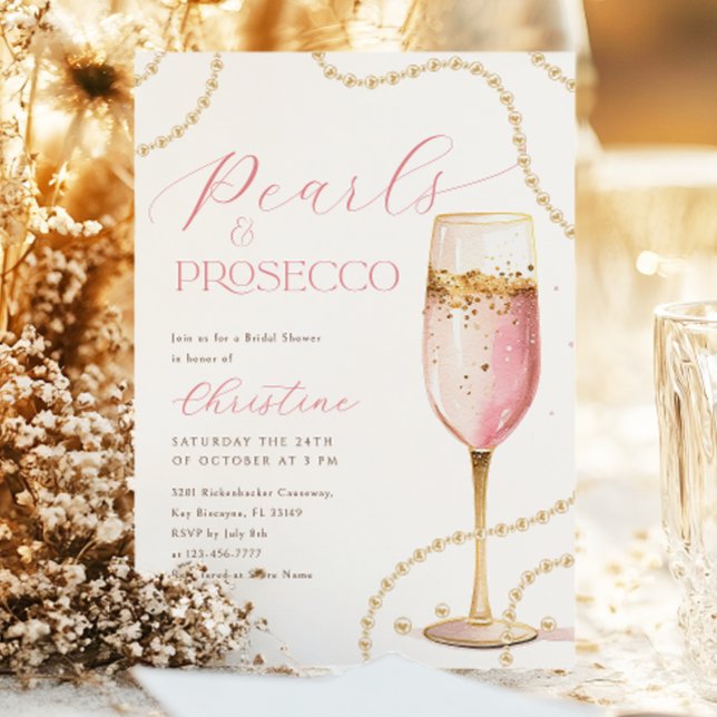 Perlen und Prosecco Pink Gold Brautparty Einladung (Von Creator hochgeladen)