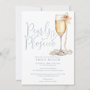 Perlen und Prosecco QR Code Blaue Brautparty Einladung